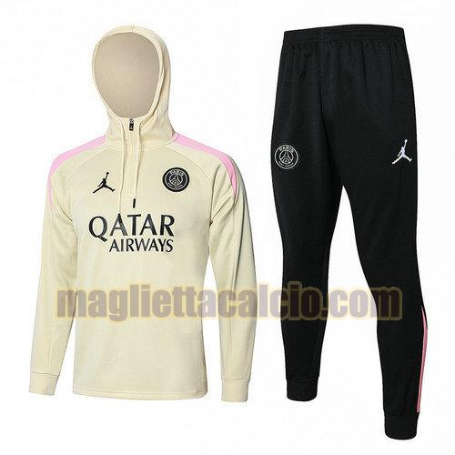 tuta sportiva mezza cerniera completo paris saint germain uomo albicocca con cappuccio 2024-2025