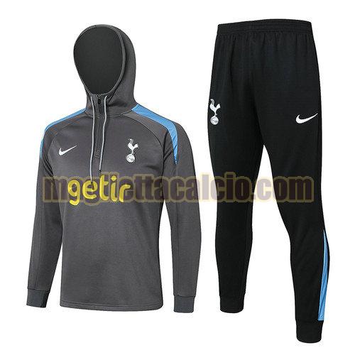 tuta sportiva mezza cerniera completo tottenham hotspur uomo con cappuccio grigio scuro 2024-2025