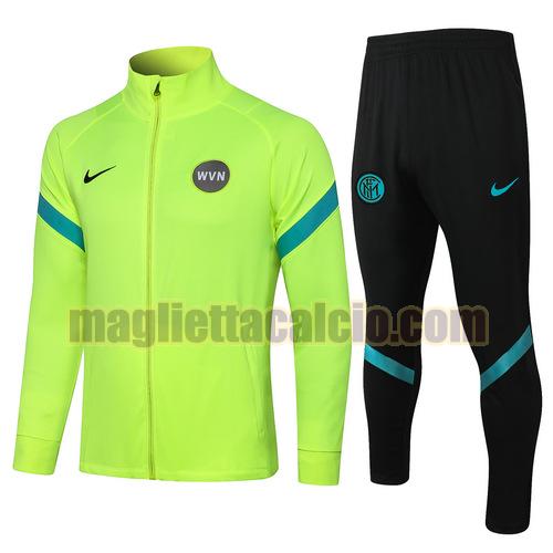 tuta sportiva scollo alto cerniera lunga inter milan uomo verde fluo 2021-2022
